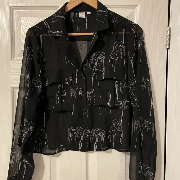 Simons - black/white  blouse - size large - NEW - Picture 2 of 7